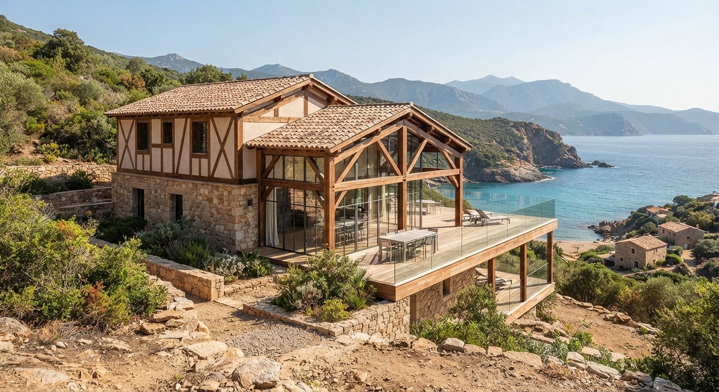 Agrandir sa maison en Corse : les avantages de l'ossature et de la charpente bois